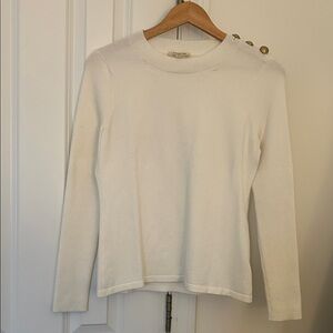 L'AGENCE Ivory Gold Button-Shoulder Sweater - Small